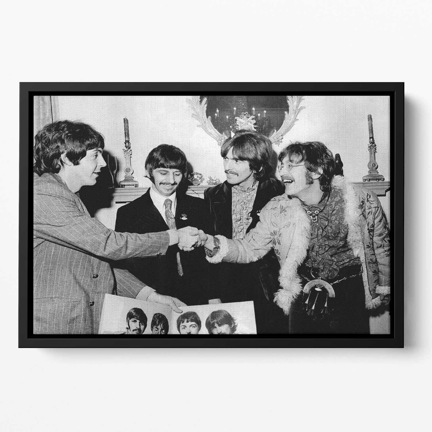 The Beatles shaking hands in 1967 Floating Framed Canvas