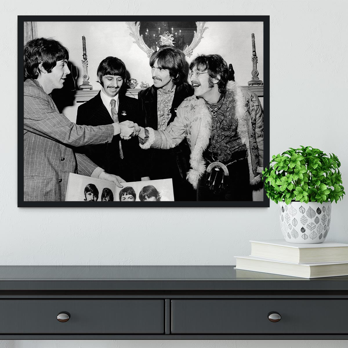 The Beatles shaking hands in 1967 Framed Print - Canvas Art Rocks - 2