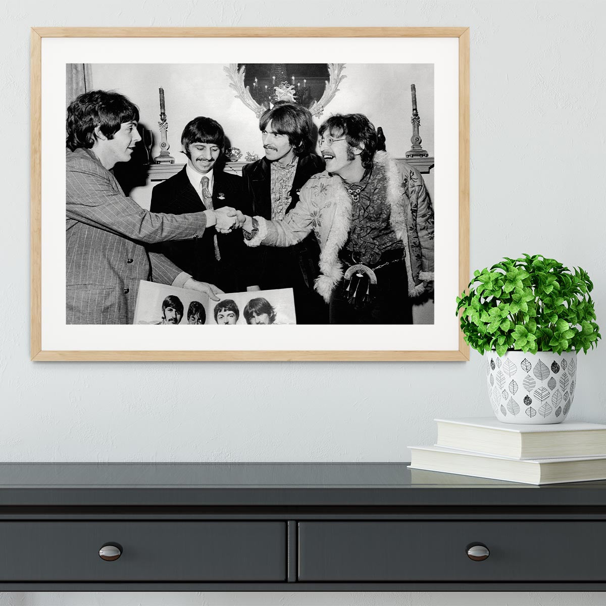 The Beatles shaking hands in 1967 Framed Print - Canvas Art Rocks - 3