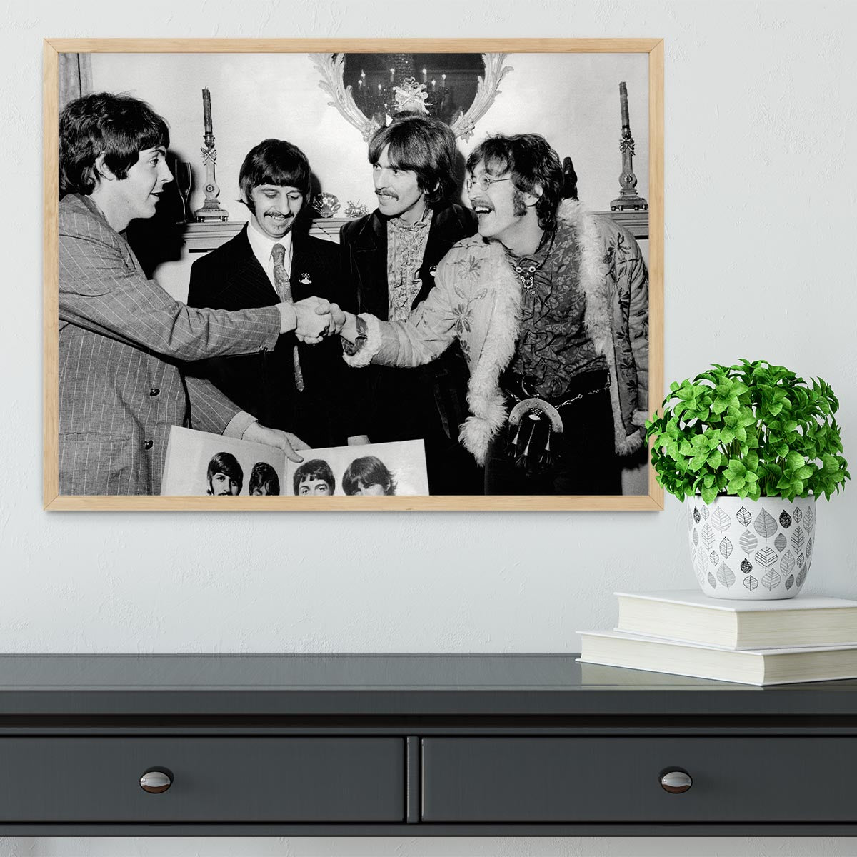 The Beatles shaking hands in 1967 Framed Print - Canvas Art Rocks - 4