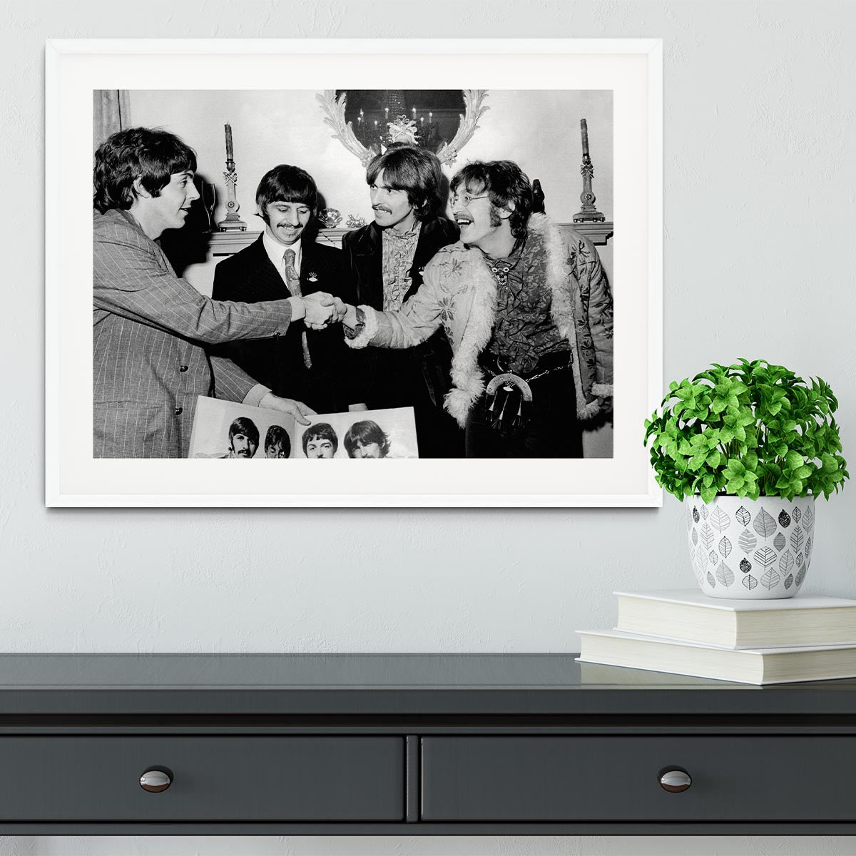 The Beatles shaking hands in 1967 Framed Print - Canvas Art Rocks - 5