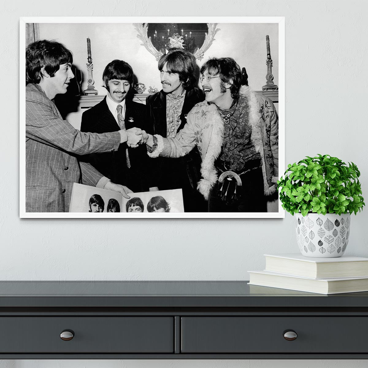 The Beatles shaking hands in 1967 Framed Print - Canvas Art Rocks -6