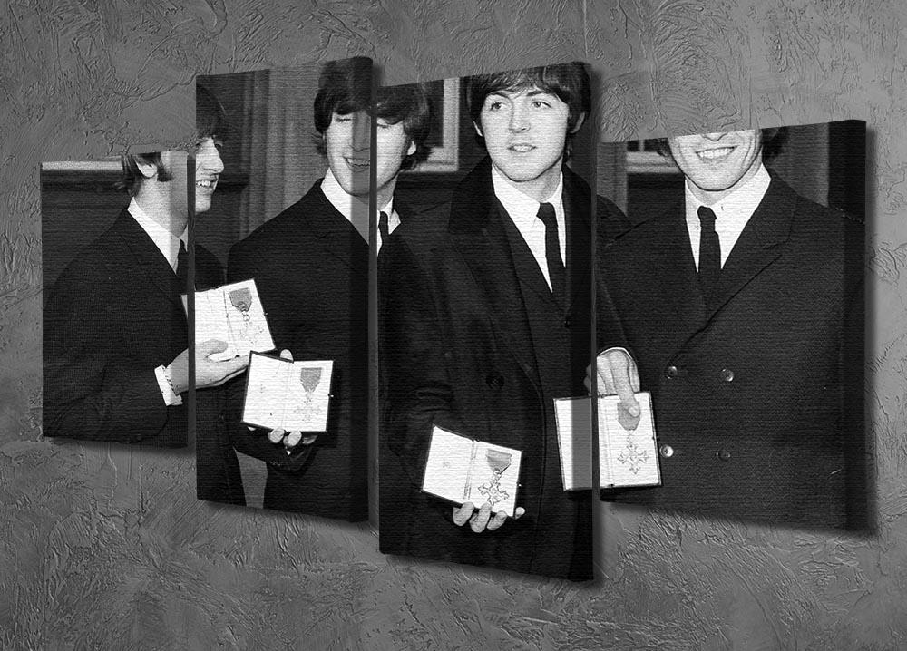 The Beatles show their MBEs 4 Split Panel Canvas - Canvas Art Rocks - 2