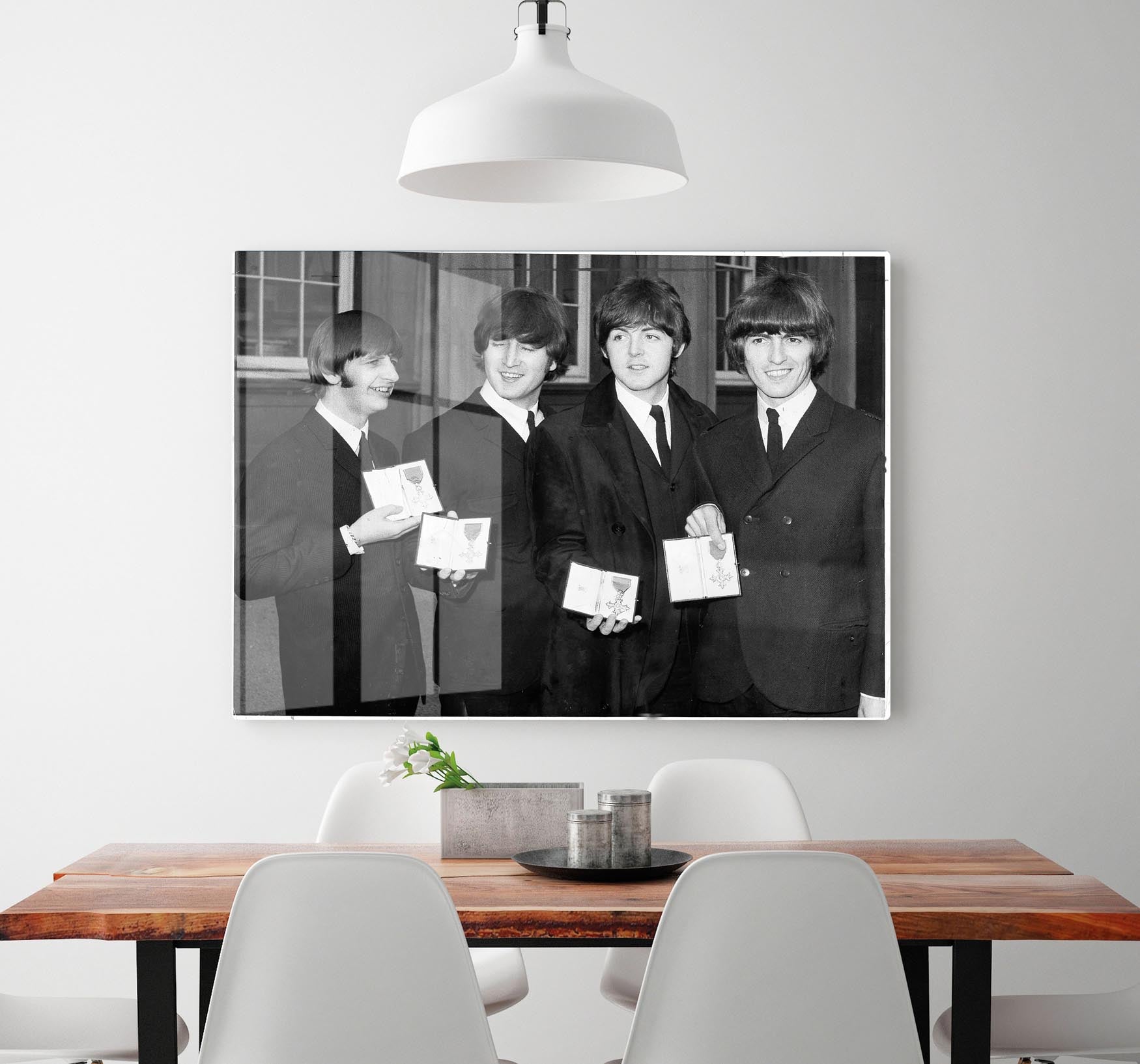 The Beatles show their MBEs HD Metal Print