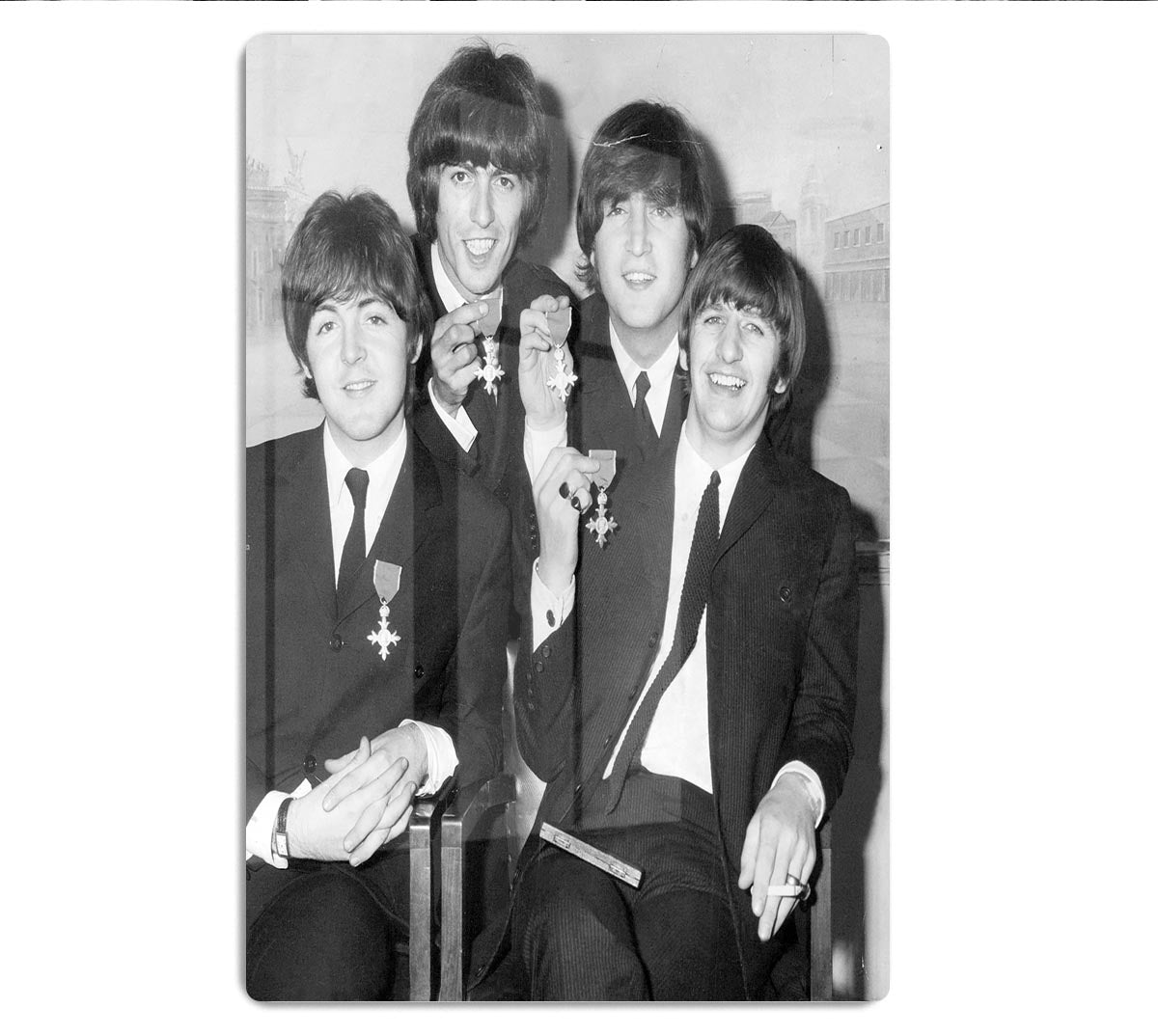 The Beatles sitting with their MBEs HD Metal Print