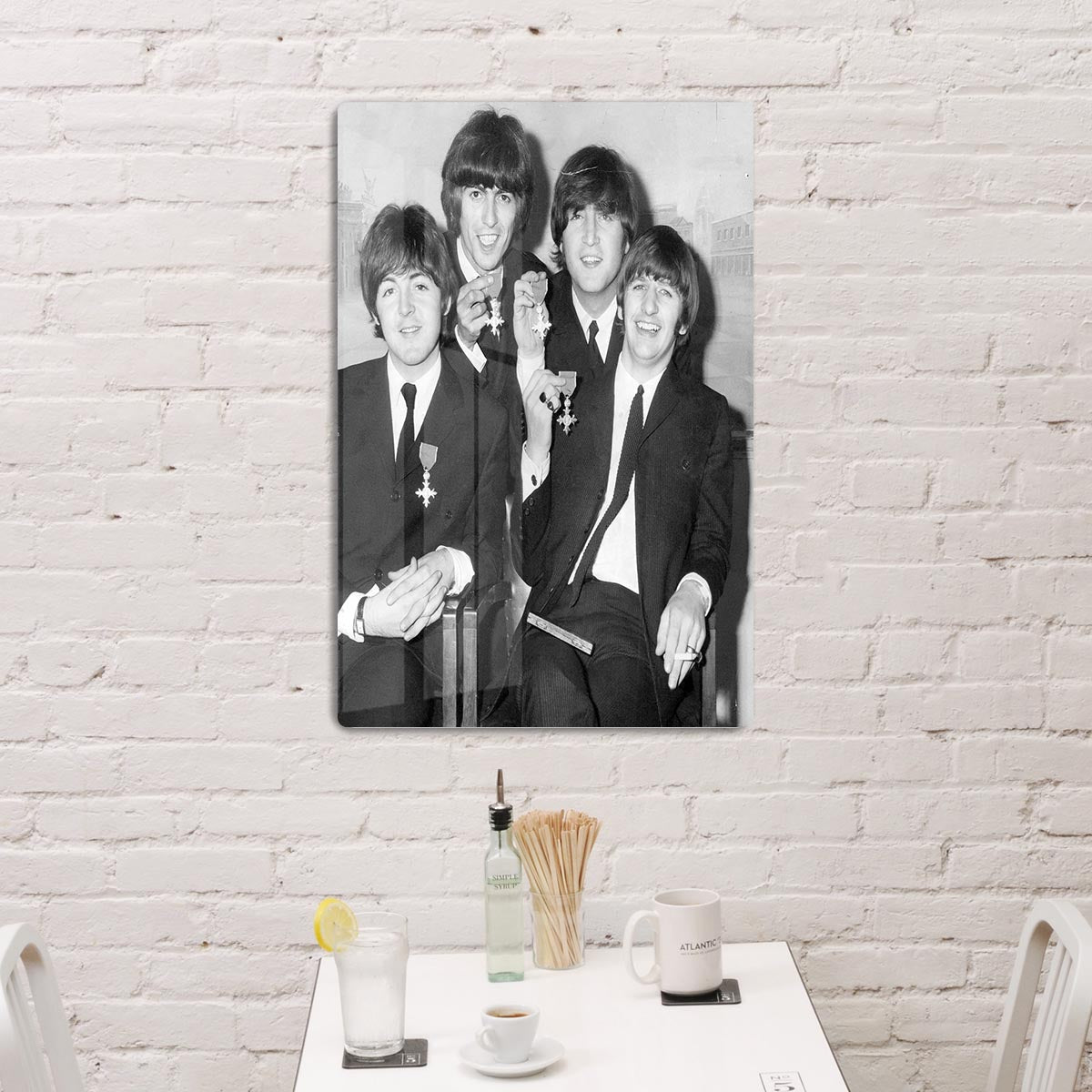 The Beatles sitting with their MBEs HD Metal Print