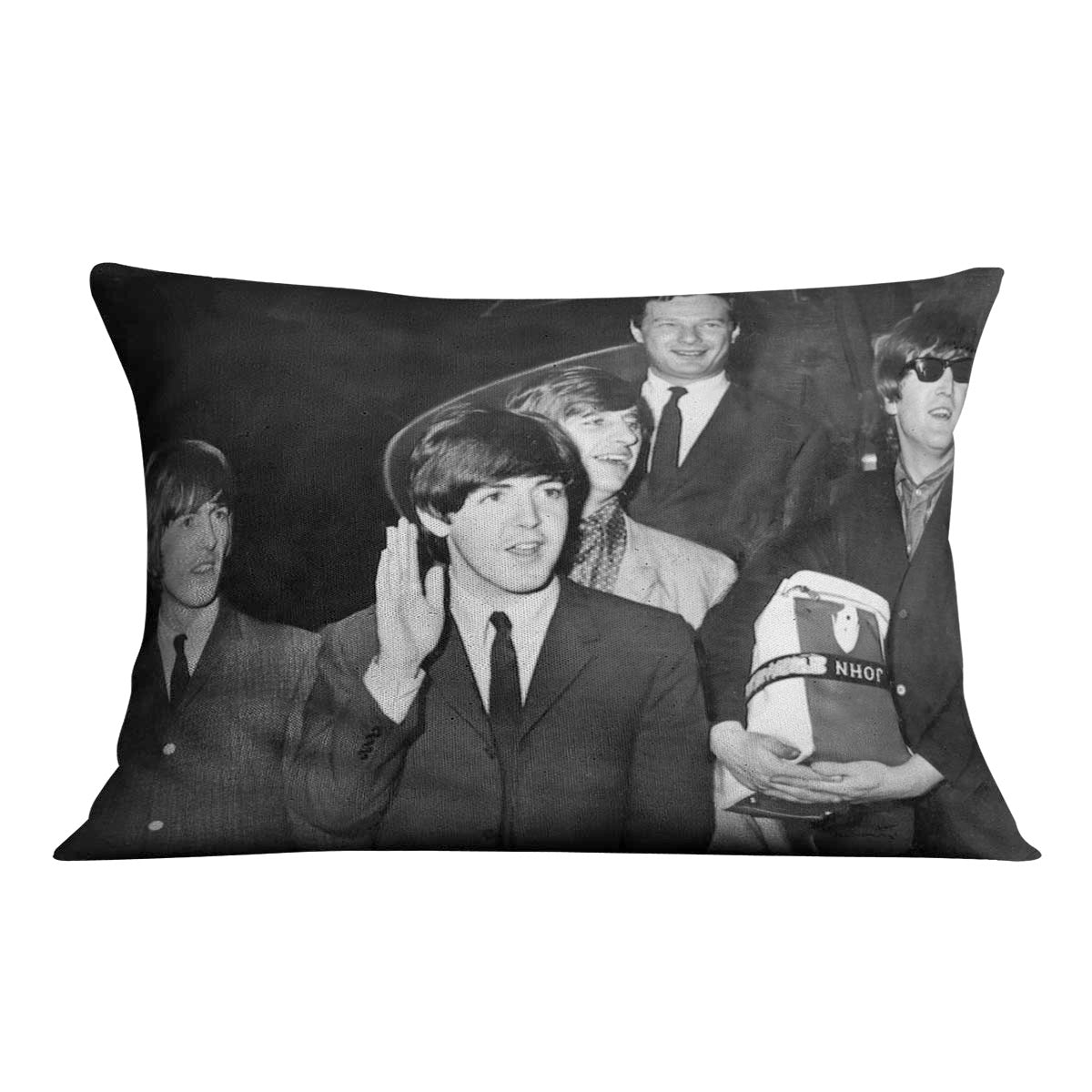 The Beatles with Brian Epstein at London Airport Cushion