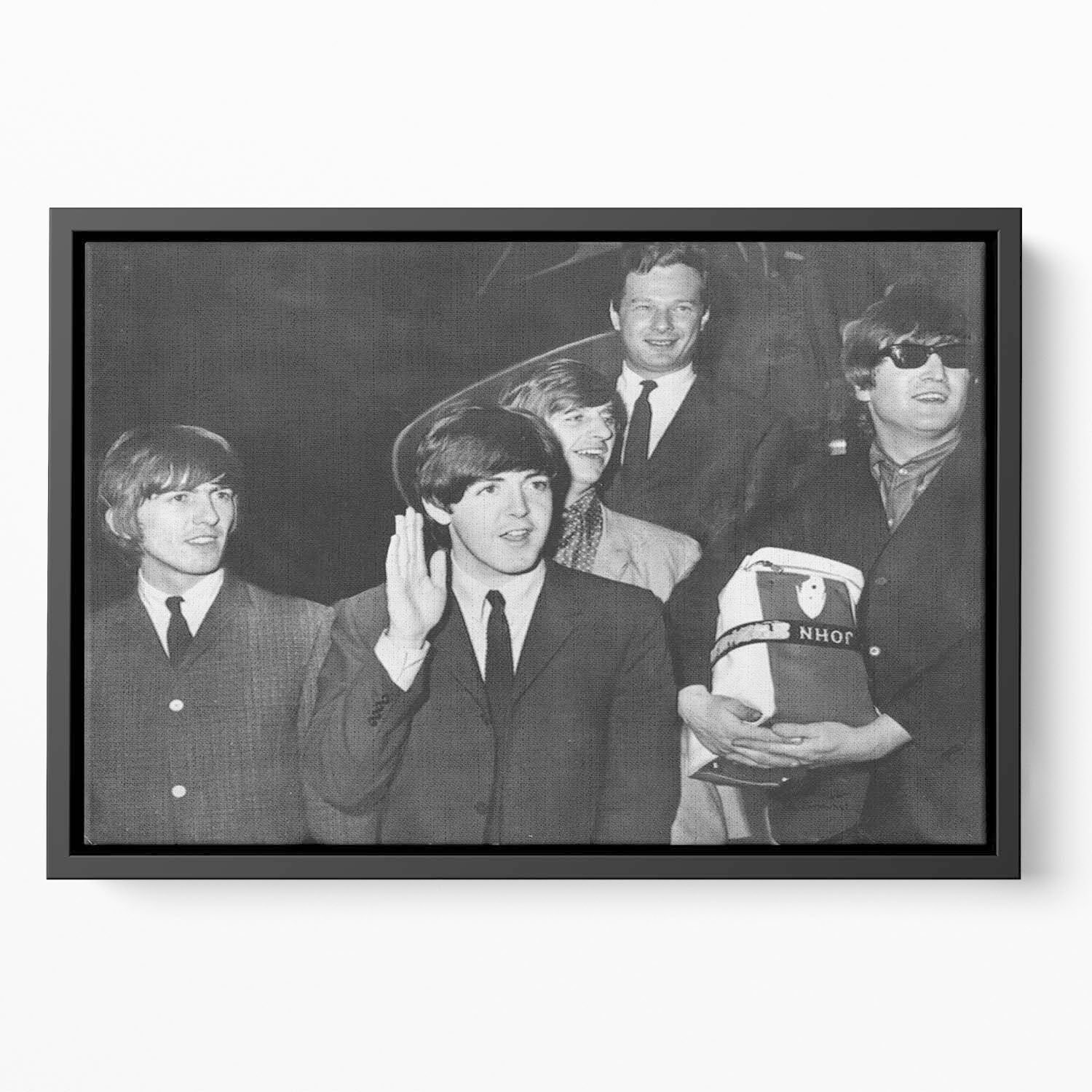 The Beatles with Brian Epstein at London Airport Floating Framed Canvas