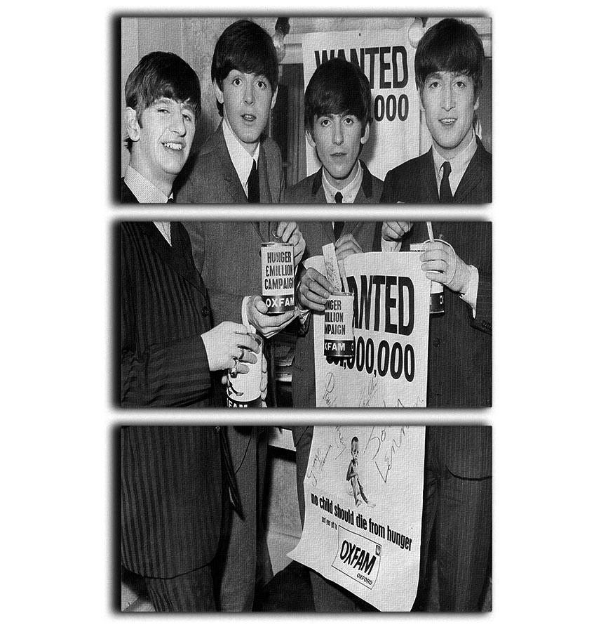 The Beatles with an Oxfam poster 3 Split Panel Canvas Print - Canvas Art Rocks - 1