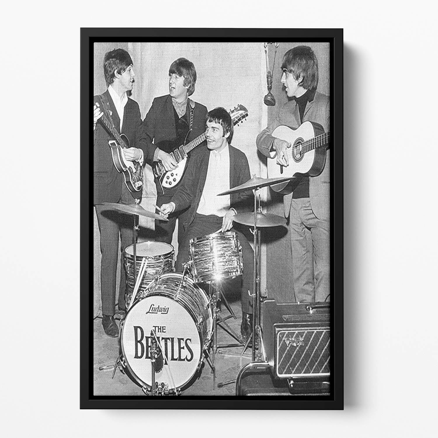 The Beatles with guest drummer Jimmy Nicol Floating Framed Canvas