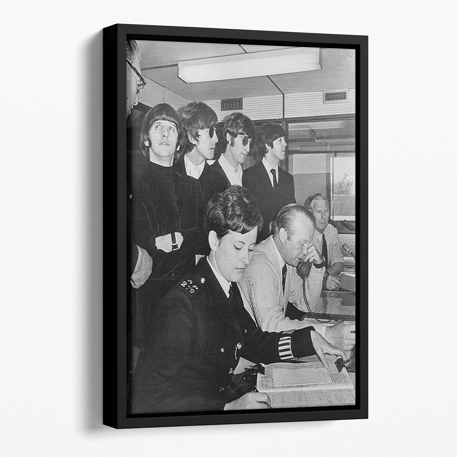 The Beatles with police at London Airport Floating Framed Canvas