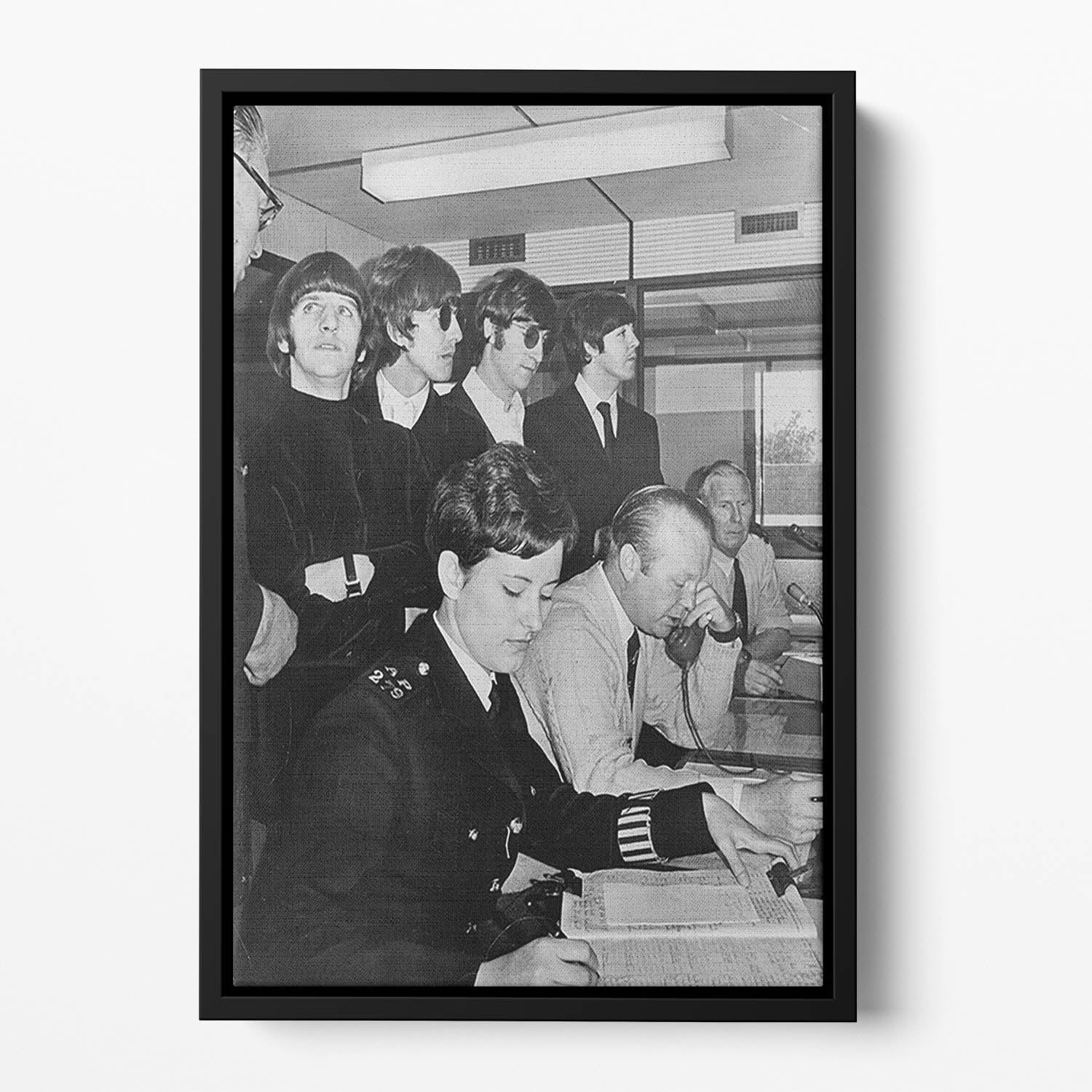 The Beatles with police at London Airport Floating Framed Canvas