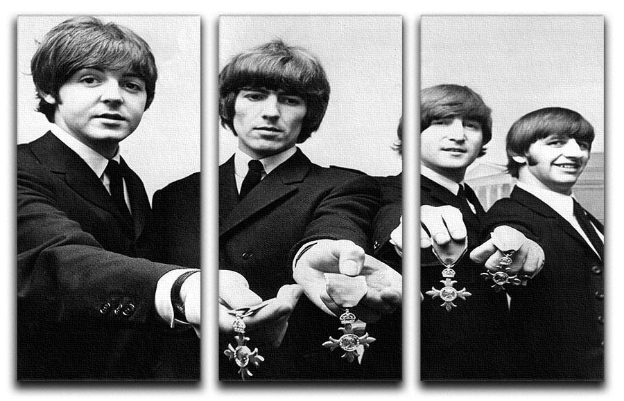The Beatles with their MBEs 3 Split Panel Canvas Print - Canvas Art Rocks - 1