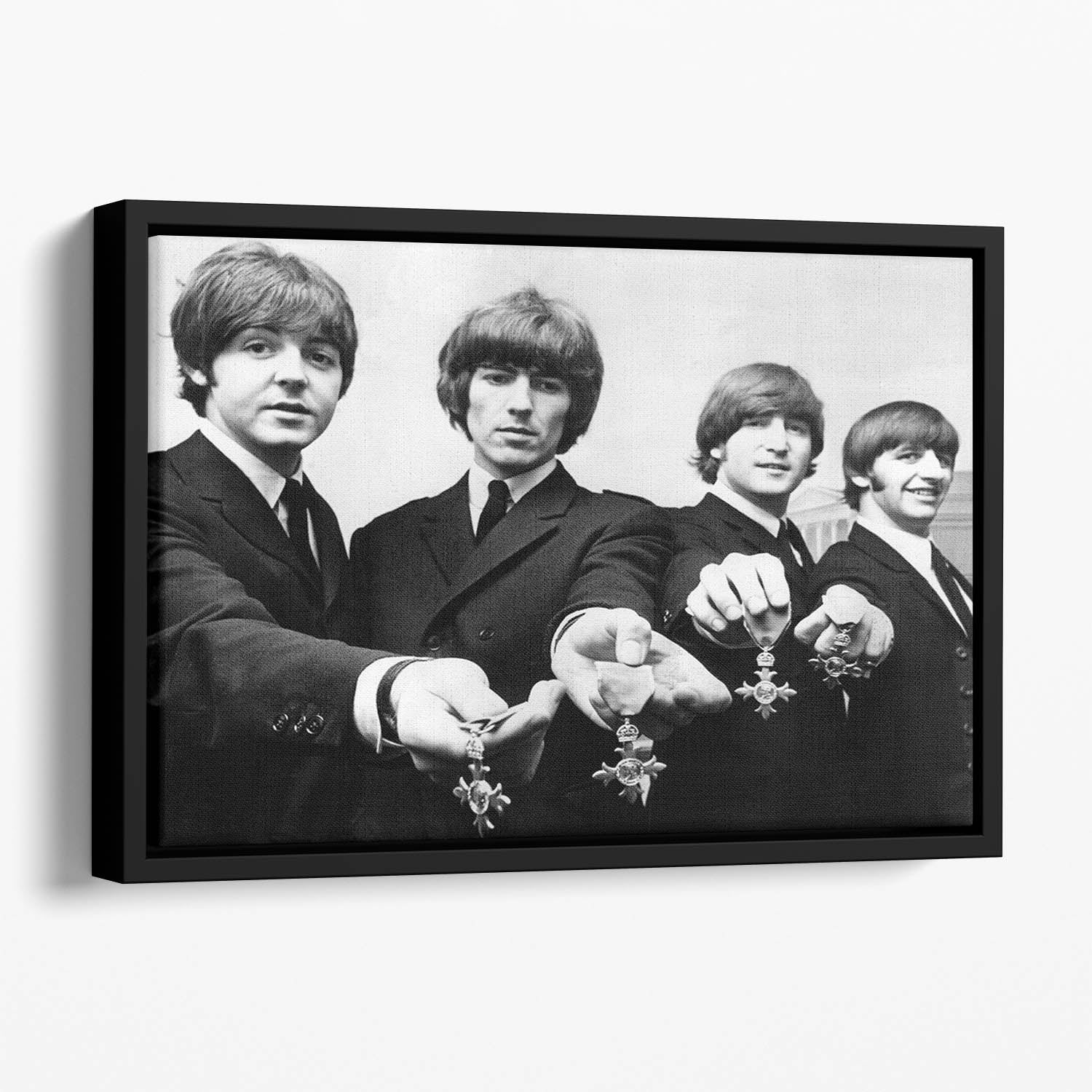The Beatles with their MBEs Floating Framed Canvas
