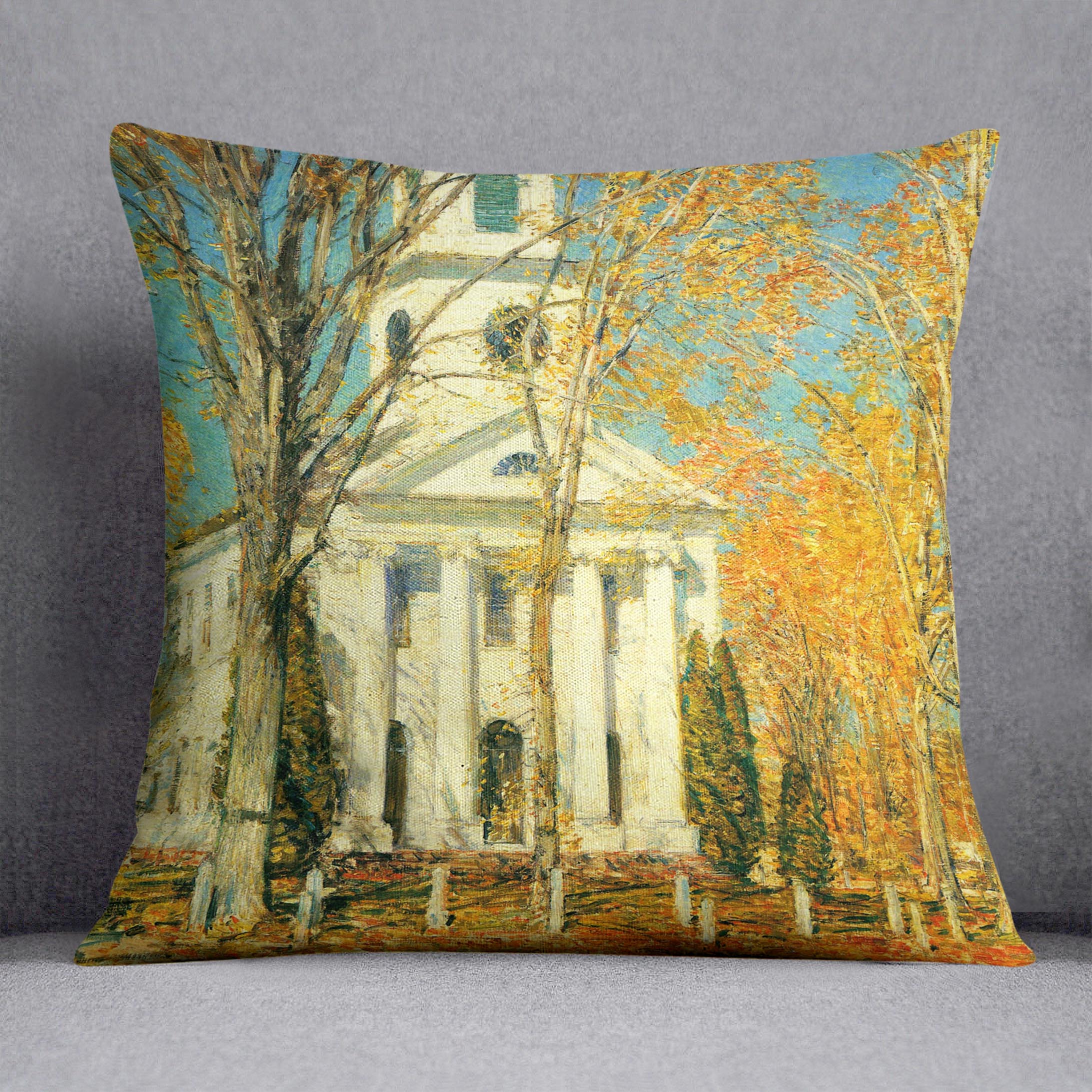 The Church of Old Lyme Connecticut 2 by Hassam Cushion - Canvas Art Rocks - 1