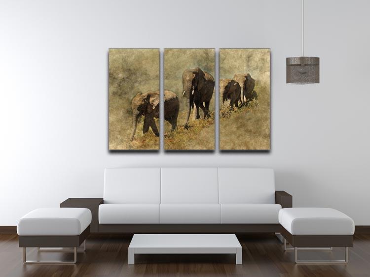 The Elephants March 3 Split Panel Canvas Print - Canvas Art Rocks - 3