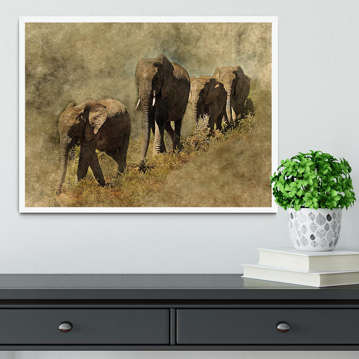 The Elephants March Framed Print - Canvas Art Rocks -6