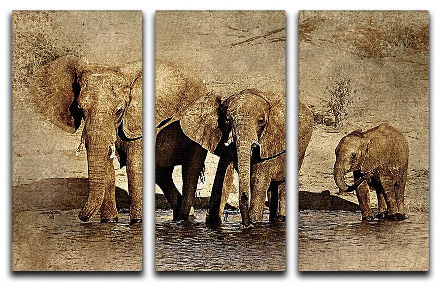 The Elephants March Version 2 3 Split Panel Canvas Print - Canvas Art Rocks - 1