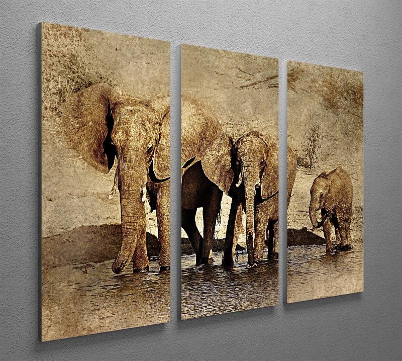The Elephants March Version 2 3 Split Panel Canvas Print - Canvas Art Rocks - 2