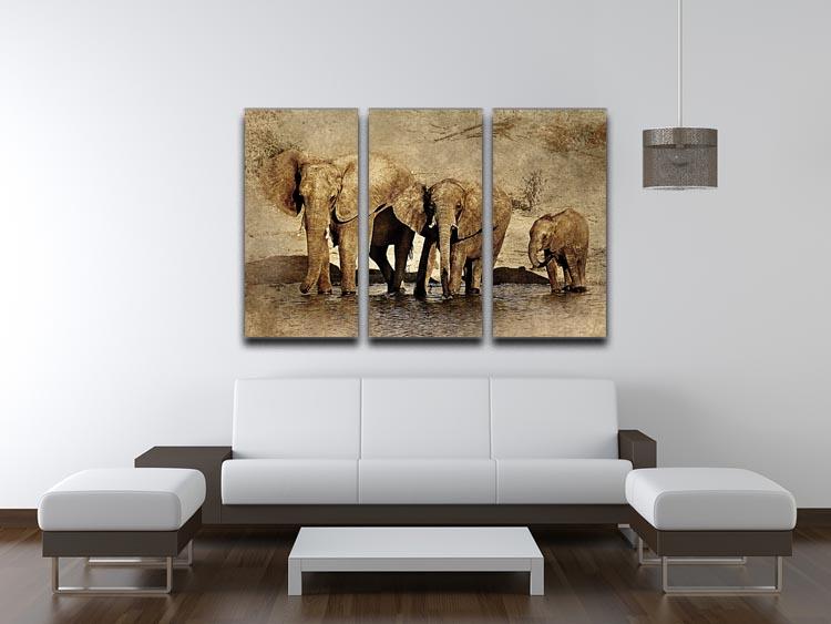The Elephants March Version 2 3 Split Panel Canvas Print - Canvas Art Rocks - 3