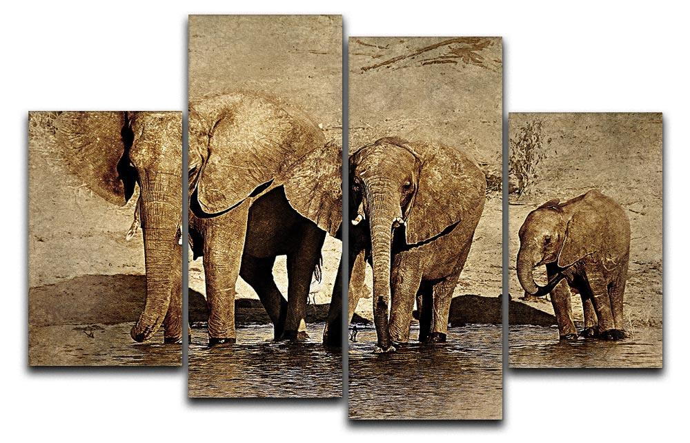 The Elephants March Version 2 4 Split Panel Canvas  - Canvas Art Rocks - 1