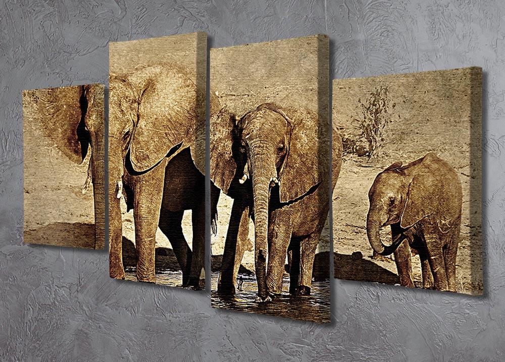 The Elephants March Version 2 4 Split Panel Canvas - Canvas Art Rocks - 2