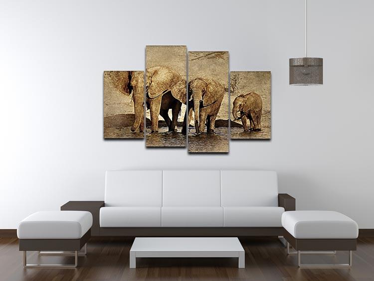 The Elephants March Version 2 4 Split Panel Canvas - Canvas Art Rocks - 3
