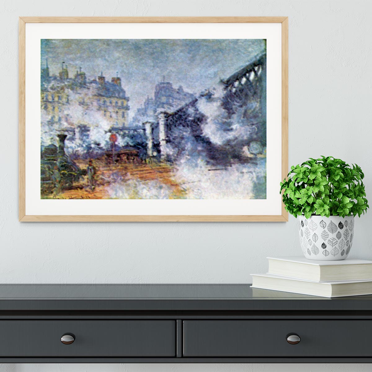 The Europe Bridge Saint Lazare station in Paris by Monet Framed Print - Canvas Art Rocks - 3