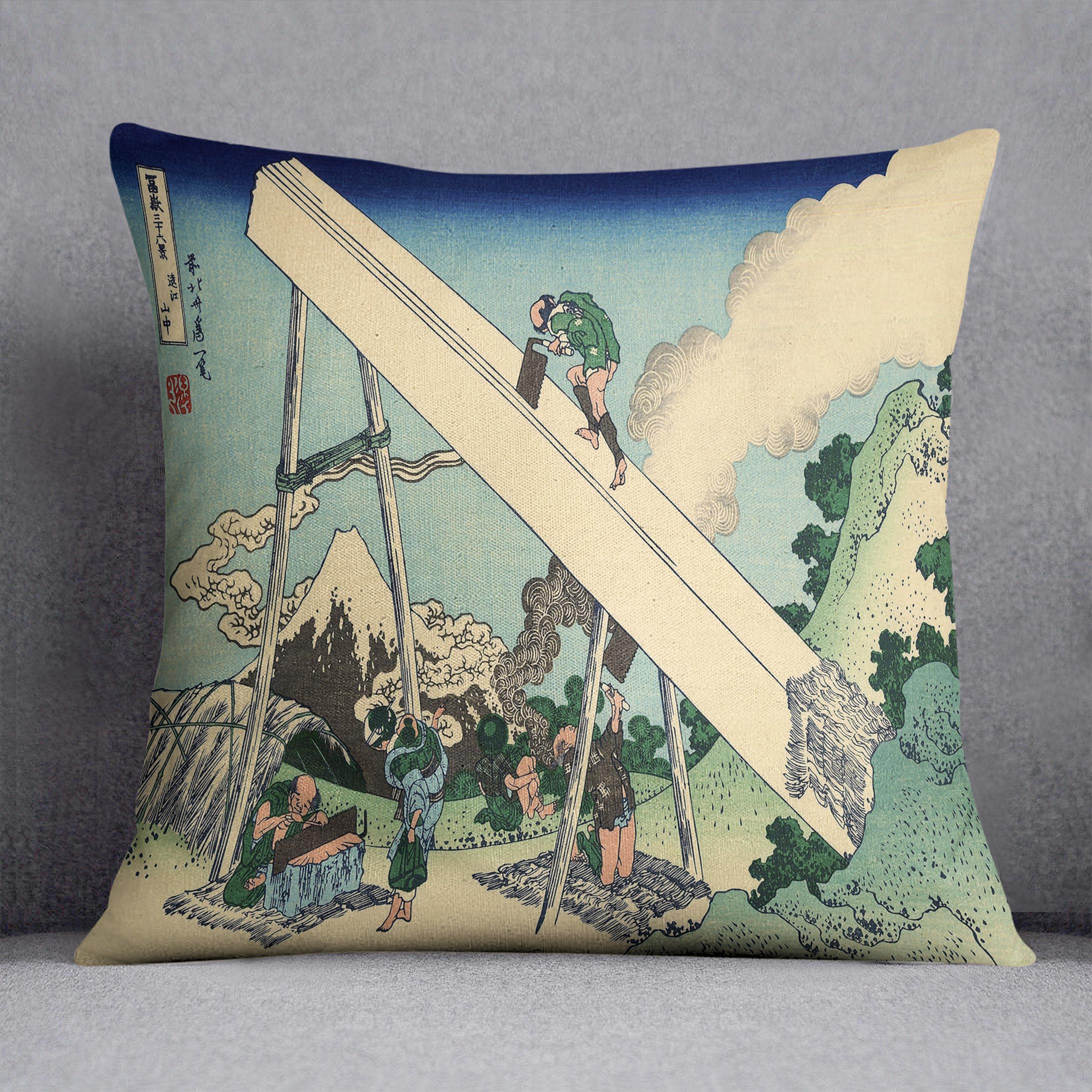 The Fuji from the mountains of Totomi by Hokusai Cushion