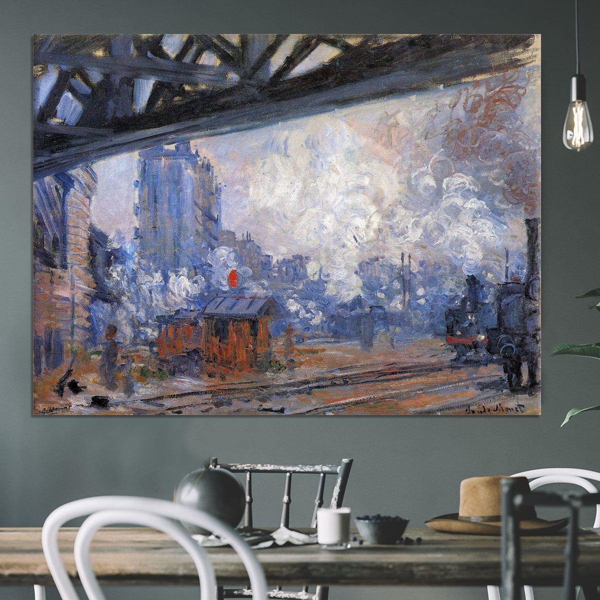 The Gare Saint Lazare by Monet Canvas Print or Poster - Canvas Art Rocks - 3