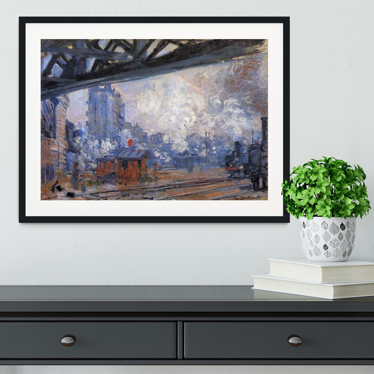 The Gare Saint Lazare by Monet Framed Print - Canvas Art Rocks - 1