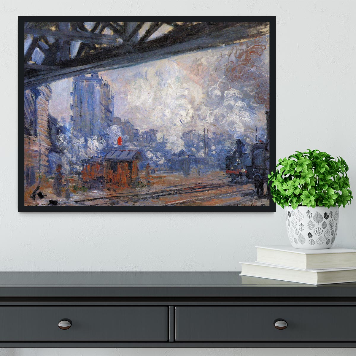 The Gare Saint Lazare by Monet Framed Print - Canvas Art Rocks - 2