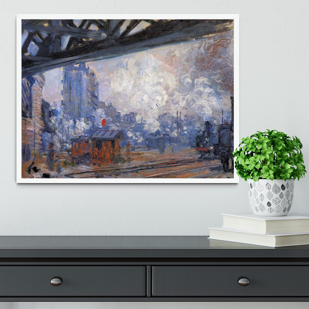 The Gare Saint Lazare by Monet Framed Print - Canvas Art Rocks -6