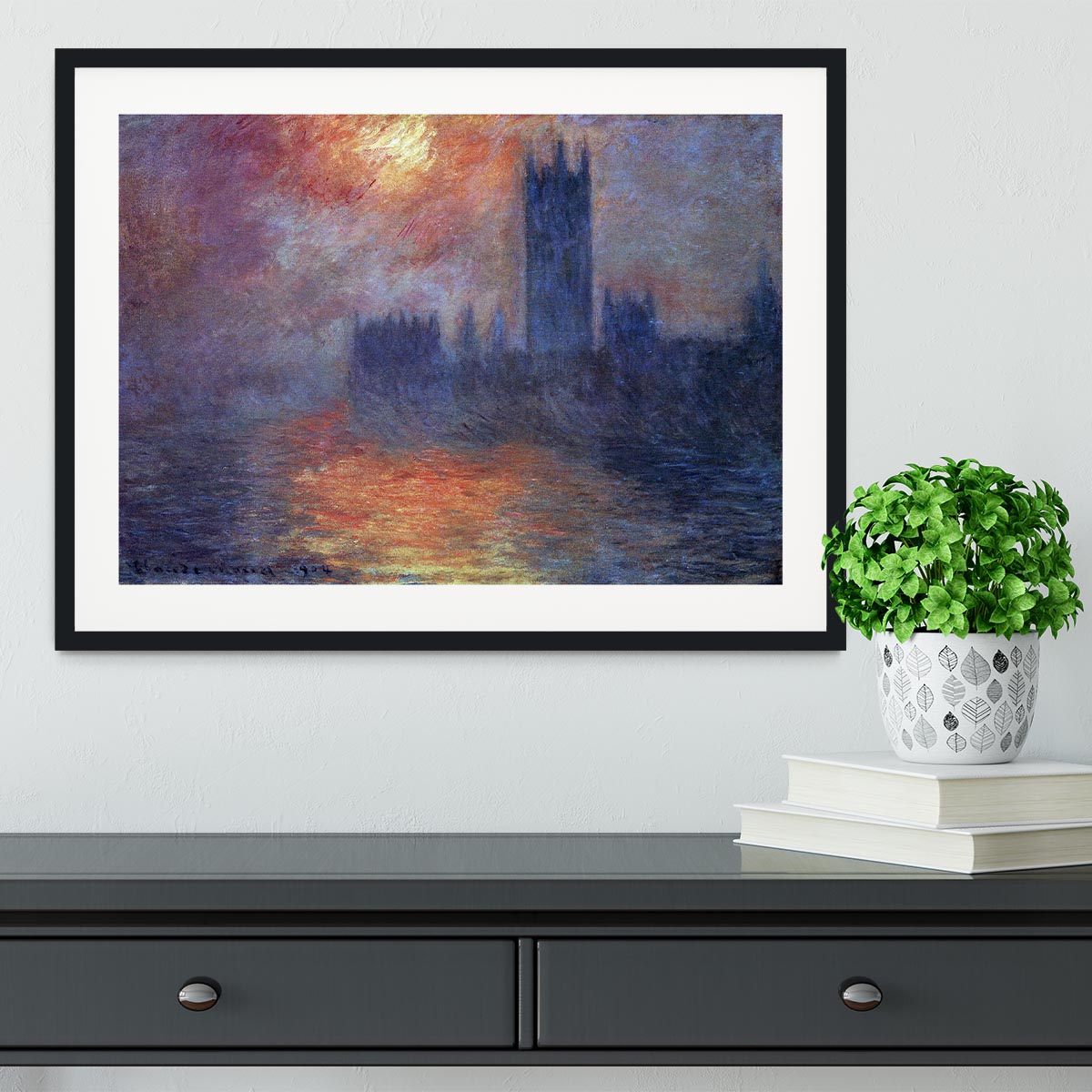 The Houses of Parliament Sunset by Monet Framed Print - Canvas Art Rocks - 1