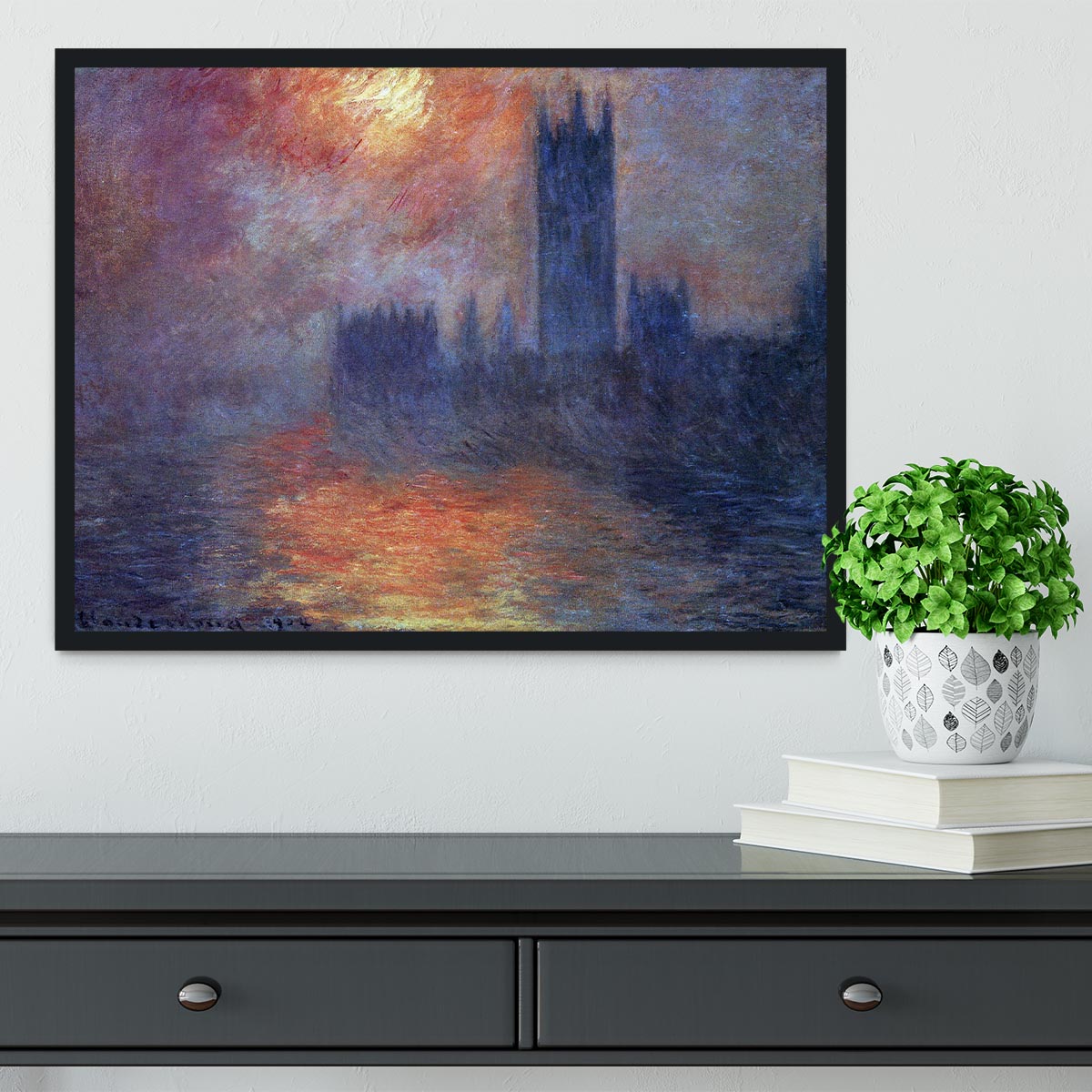 The Houses of Parliament Sunset by Monet Framed Print - Canvas Art Rocks - 2