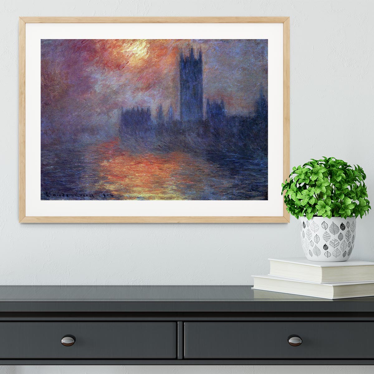 The Houses of Parliament Sunset by Monet Framed Print - Canvas Art Rocks - 3