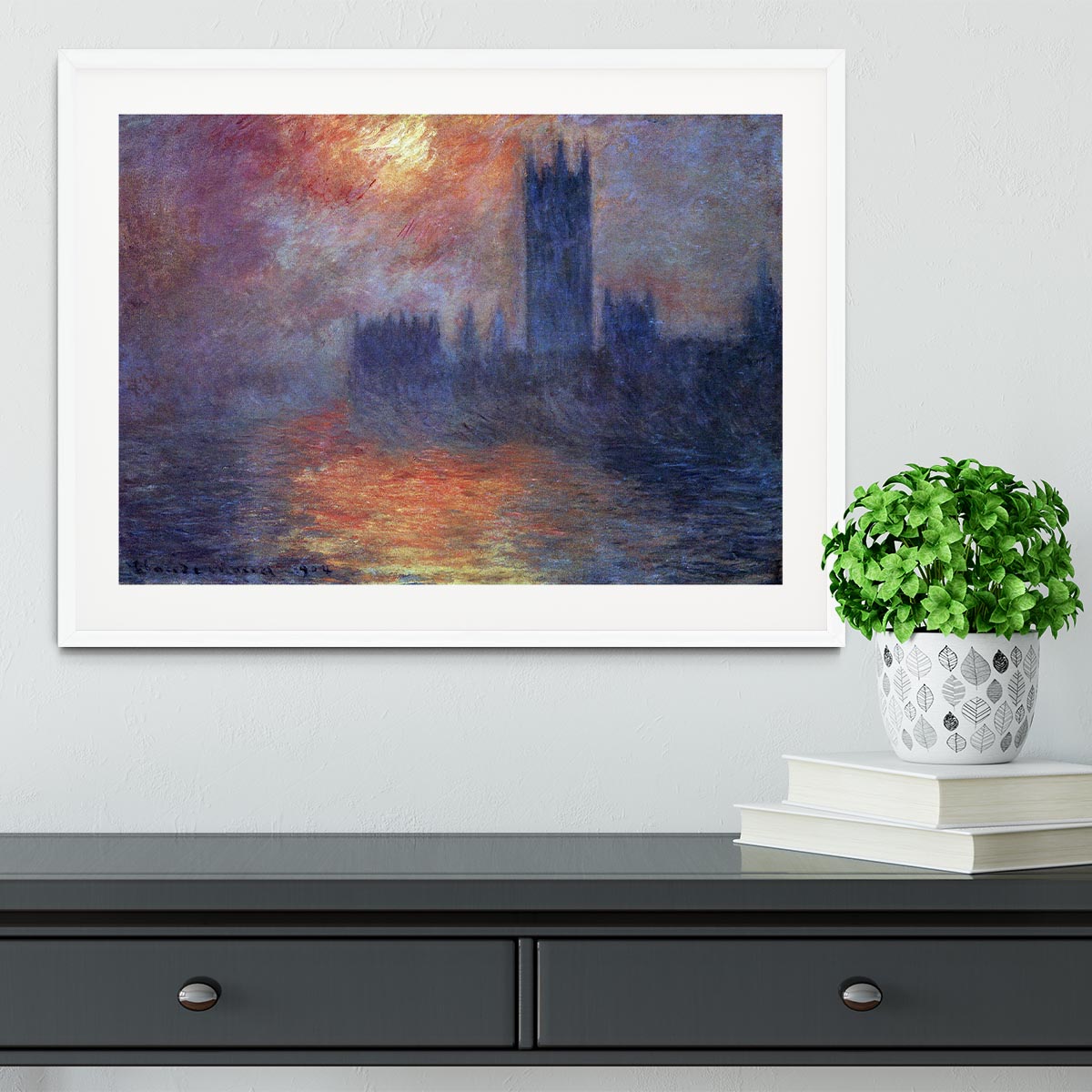 The Houses of Parliament Sunset by Monet Framed Print - Canvas Art Rocks - 5