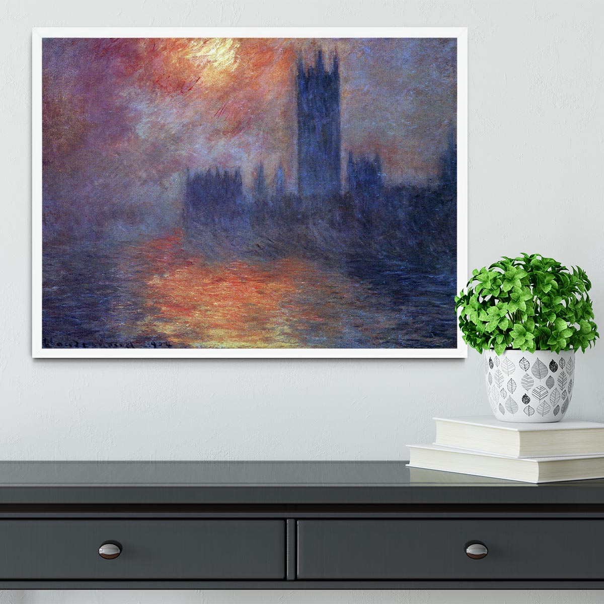 The Houses of Parliament Sunset by Monet Framed Print - Canvas Art Rocks -6