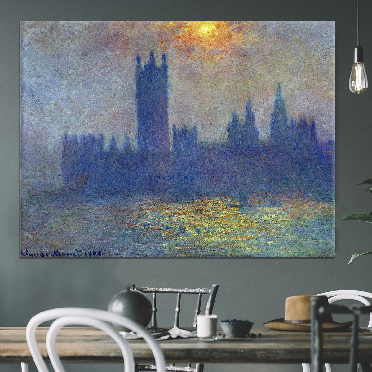 The Houses of Parliament sunlight in the fog by Monet Canvas Print or Poster - Canvas Art Rocks - 3