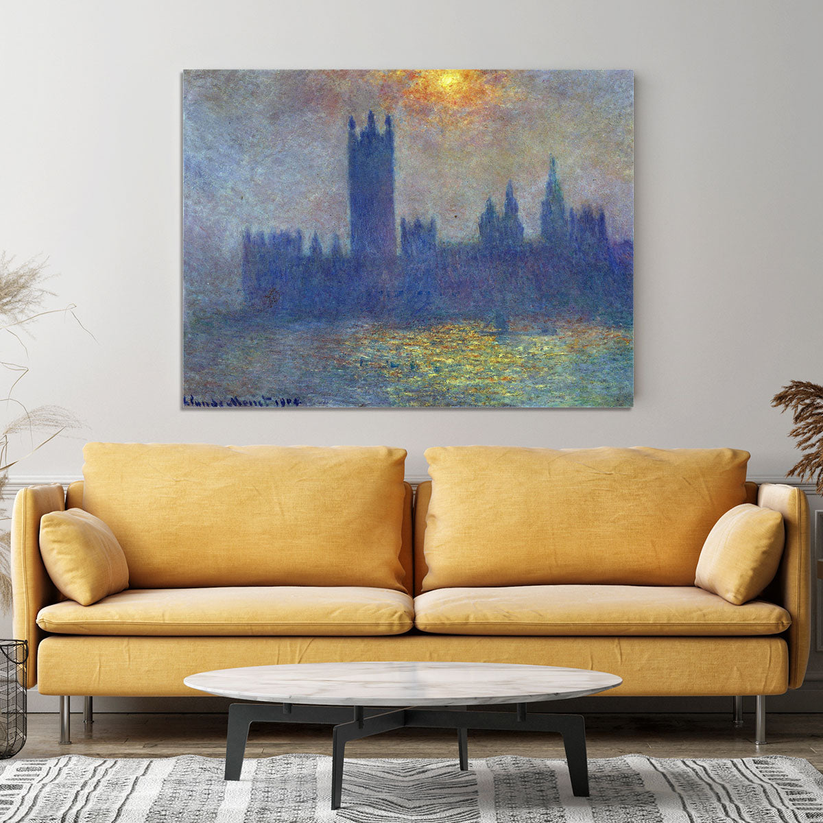 The Houses of Parliament sunlight in the fog by Monet Canvas Print or Poster - Canvas Art Rocks - 4