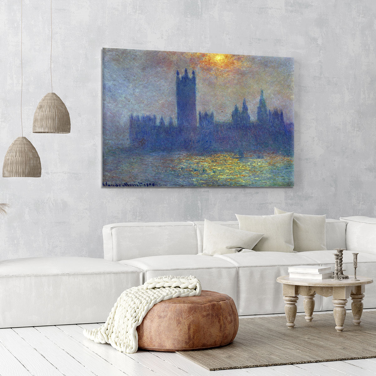 The Houses of Parliament sunlight in the fog by Monet Canvas Print or Poster - Canvas Art Rocks - 6