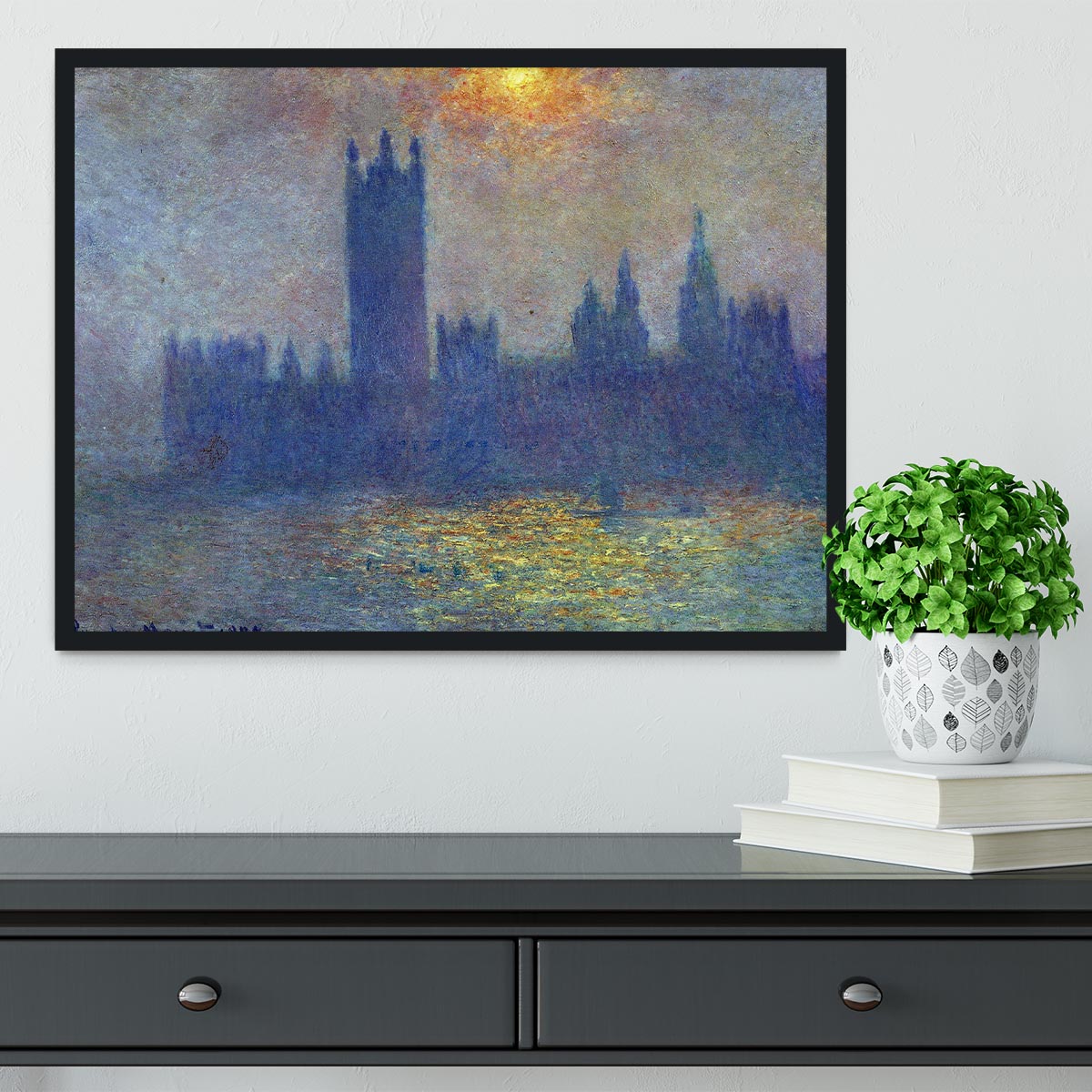 The Houses of Parliament sunlight in the fog by Monet Framed Print - Canvas Art Rocks - 2