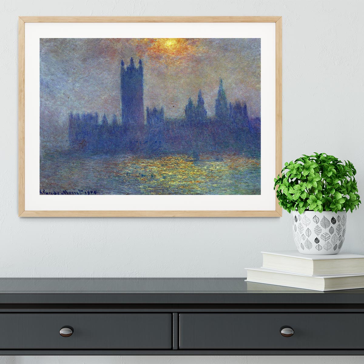 The Houses of Parliament sunlight in the fog by Monet Framed Print - Canvas Art Rocks - 3