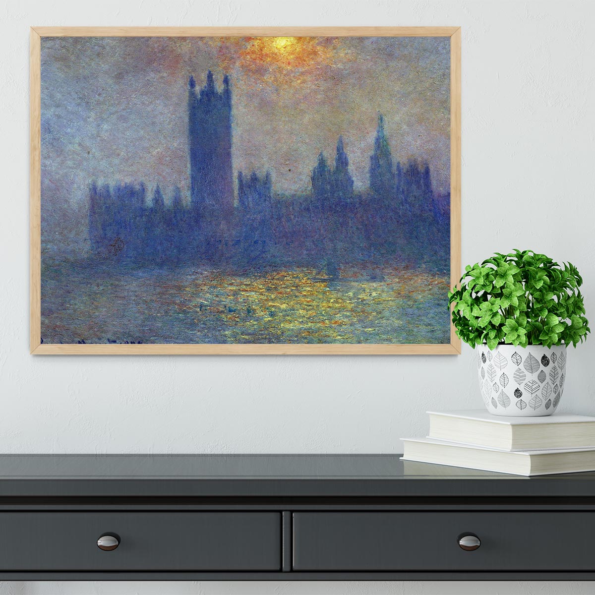 The Houses of Parliament sunlight in the fog by Monet Framed Print - Canvas Art Rocks - 4