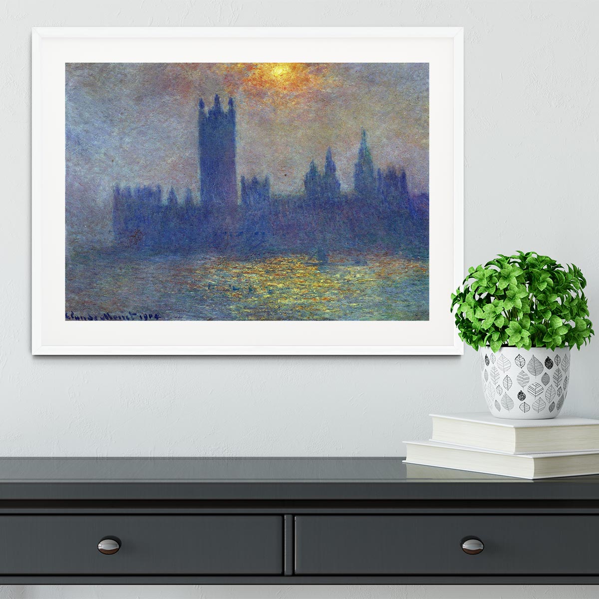 The Houses of Parliament sunlight in the fog by Monet Framed Print - Canvas Art Rocks - 5
