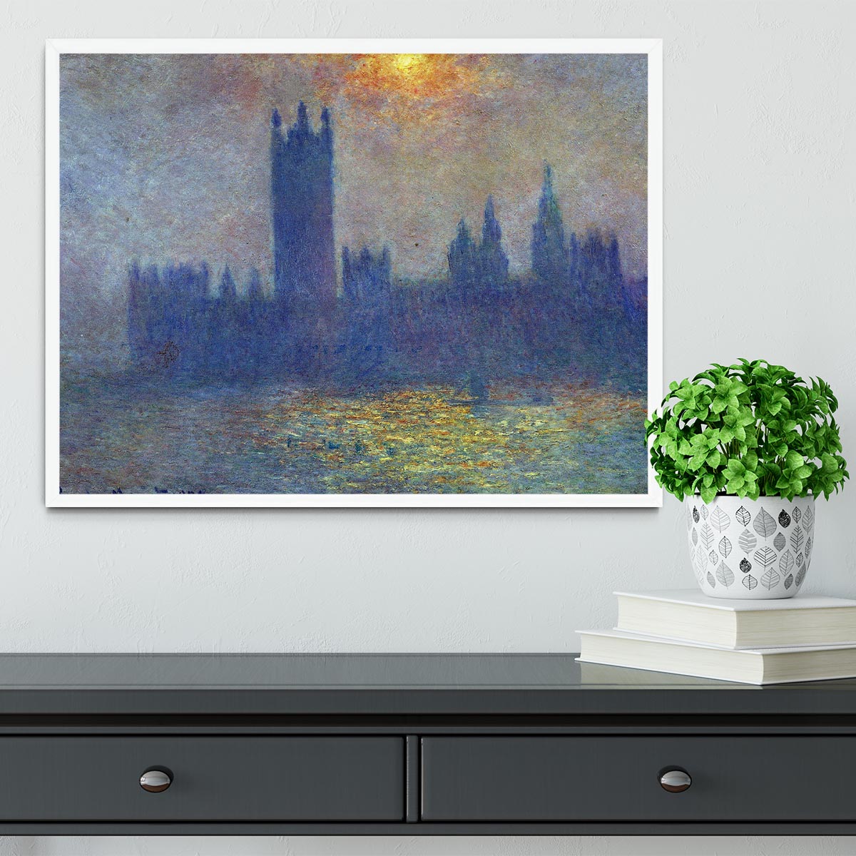 The Houses of Parliament sunlight in the fog by Monet Framed Print - Canvas Art Rocks -6