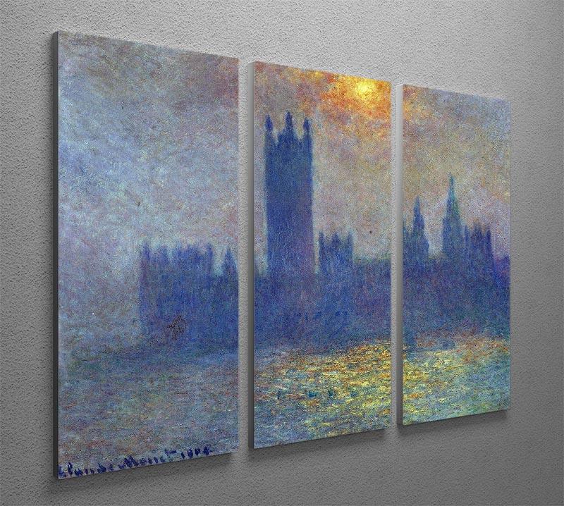 The Houses of Parliament sunlight in the fog by Monet Split Panel Canvas Print - Canvas Art Rocks - 4