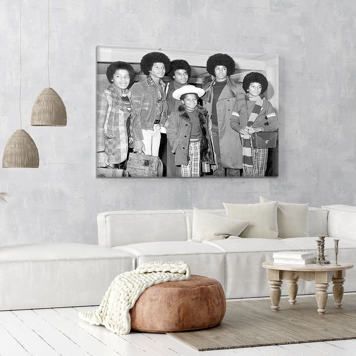 The Jackson Five Marlon Jackie Tito Jermaine Michael and in front 9 year old Randy Canvas Print or Poster - Canvas Art Rocks - 6