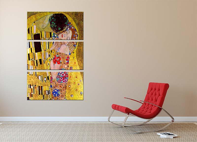 The Kiss by Klimt 3 Split Panel Canvas Print - Canvas Art Rocks - 2