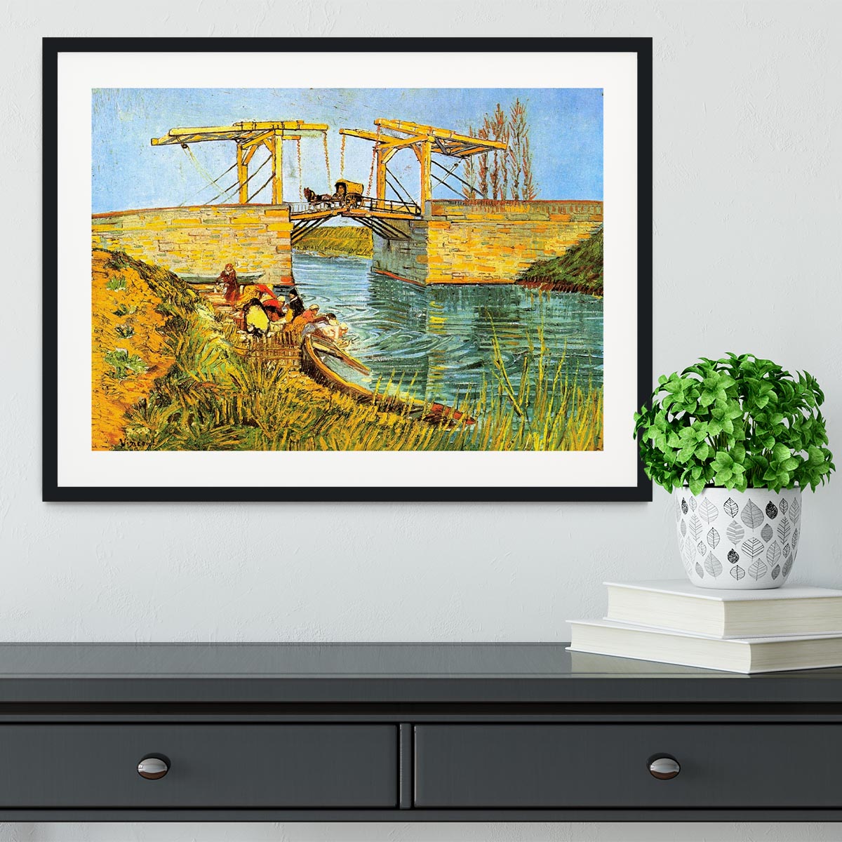 The Langlois Bridge at Arles by Van Gogh Framed Print - Canvas Art Rocks - 1